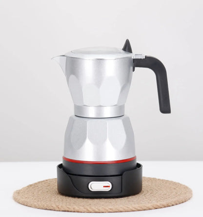 110V/220V Electric Coffee Maker Portable Aluminum Mocha Pot Electric Italian Coffee Maker Percolator for Home Red 150ml/3 Cups