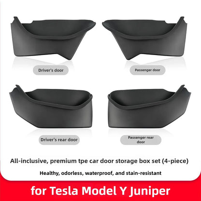 For Tesla Model Y Juniper 2025 Launch 2026 Door Side Storage Box TPE Front Rear All-Inclusive Organizer Modification Accessories