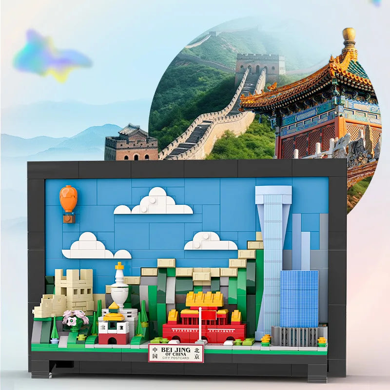 City postcard street view assembly building blocks toys creative ornaments model children's holiday gifts