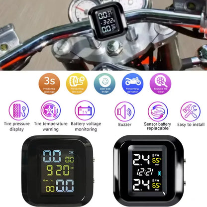 Motorcycle Tire Pressure Monitor Digital Display External Motorcycle Wireless Tire Pressure Detector With 2 External Sensors