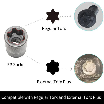 External Torx Plus Socket Set 5 and 6 Point Socket EP4, EP5 - EP32 1/2'' 3/8'' 1/4''  for Tesla Battery Pack Screw Removal Tool