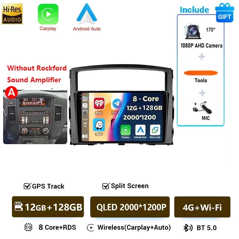 Android 16 QLED Car Radio For Mitsubishi Pajero 4 V80 V90 2006-2024 Autoradio Multimedia Player GPS For Carplay Android Auto bt