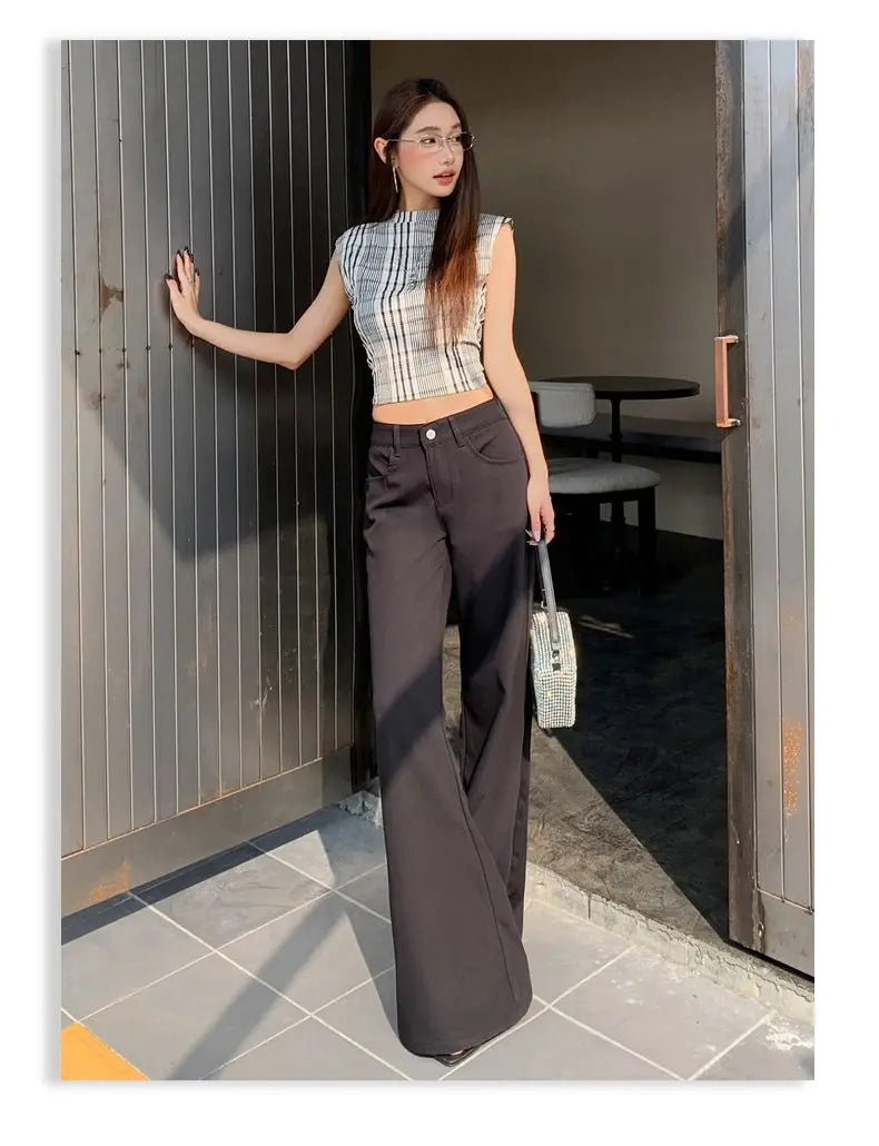 Spring 2026 Anti-wrinkle Flared Black Slimming Casual Pants New Thin Low-waisted Loose Flared Pants