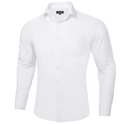 Solid Men Shirts Long Sleeve Cotton Polyester Blue Green Yellow Classic Basic Casual Slim Business Office Shirts Clothes