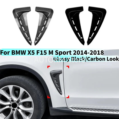 Pair For BMW X5 F15 M Sport 2014-2018 ABS Glossy Black/Carbon Look Car Shark Gill Side Wing Fender Vent Sticker Car Accessories