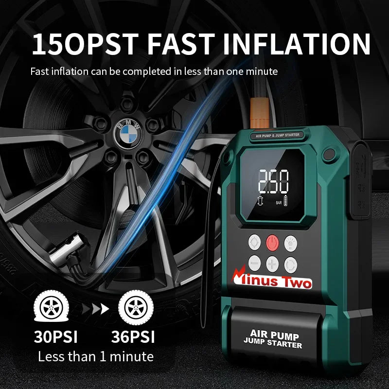 2000A Portable Power Station: Car Jump Starter with 180PSI Air Pump, Dual USB Power Bank & Emergency Booster Kit.