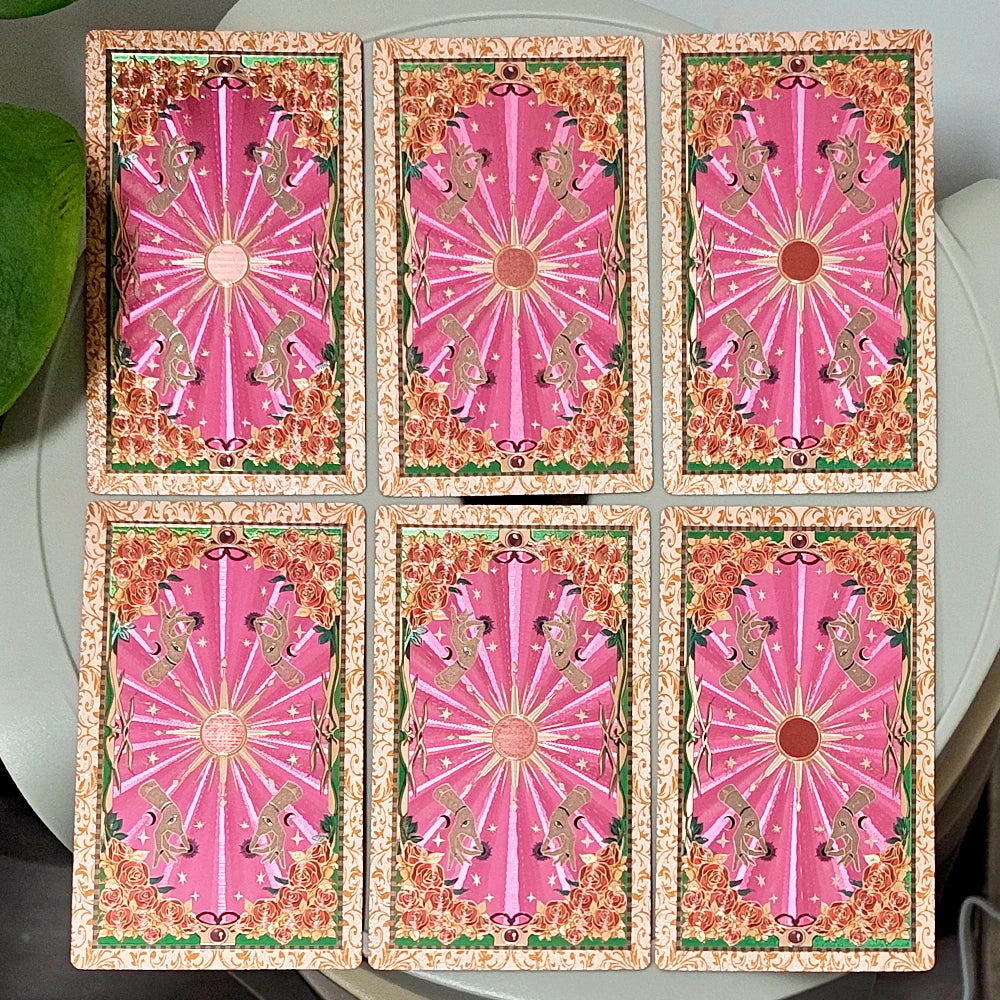 Pink & Rose Gold Foil Tarot Cards 78-Card Deck with Box Waterproof Durable PET Plastic Tarot 12x7cm