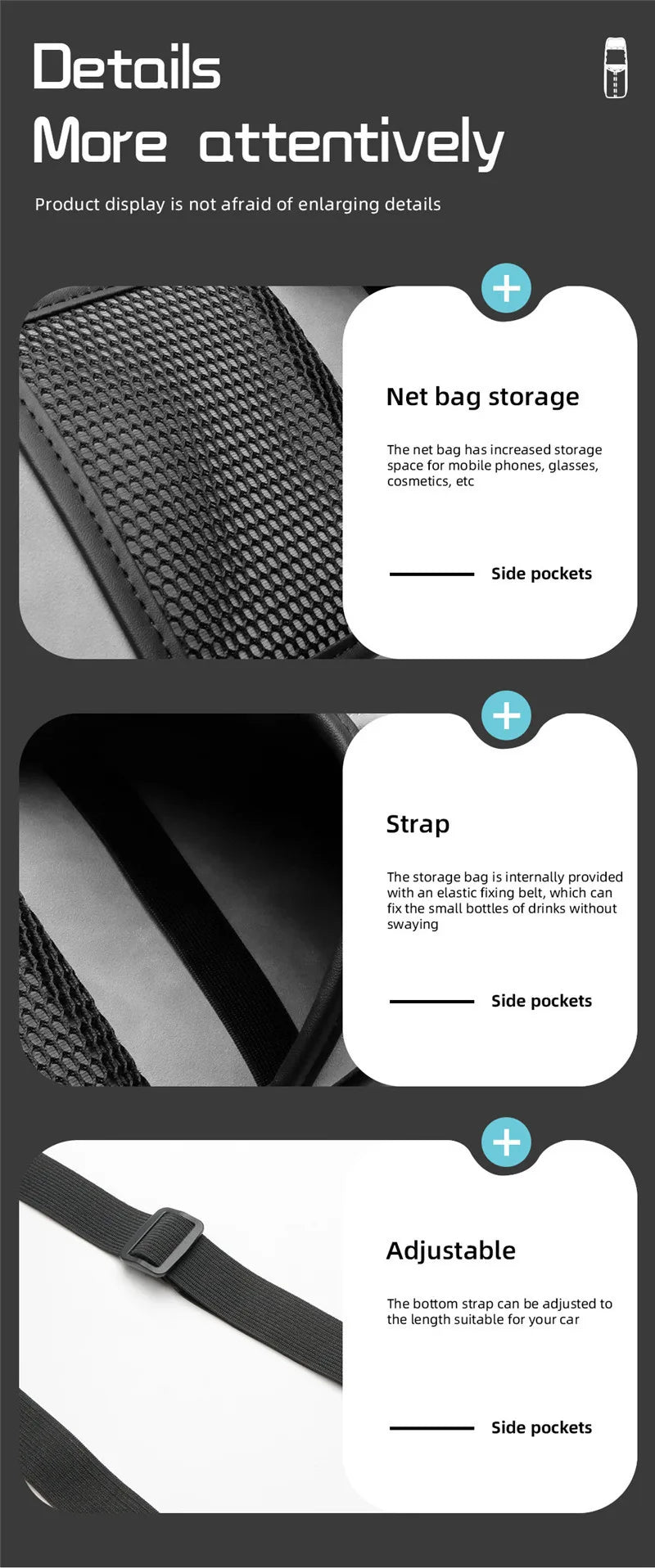 Car Seat Back Bag With Tissue Holder Car Seat Side Storage Bag Car Multifunctional Hanging Drink Holder Mesh Storage Pocket
