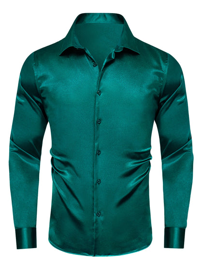 Hi-Tie Stain Mens Shirts Casual Long Sleeve Dress Shirt Blouse for Male Wedding Gift Party Teal Pink Red White Grey 15 COLORS