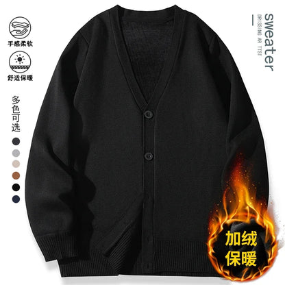 2026 New Men's Casual Long Sleeved Velvet Sweater Cardigan Knitted Jacket Top Autumn and Winter Fashionable Versatile Jacket