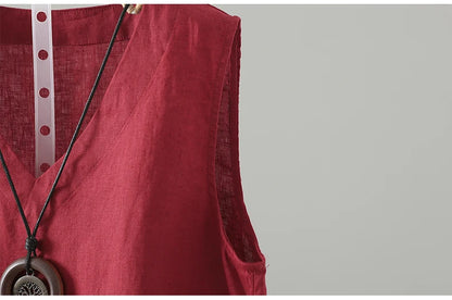 Slimming Pure Color Cotton Linen Lightweight Sleeveless round Neck Inner Wear Large Size Women's Fashionable Versatile Top