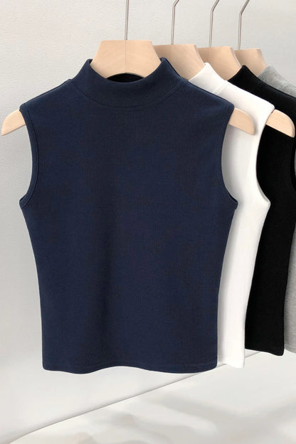 Skin-friendly Comfortable Short Half-high Collar Sleeveless Vest Early Autumn Slim-fit Ribbed T-shirt Women's Fashion Top