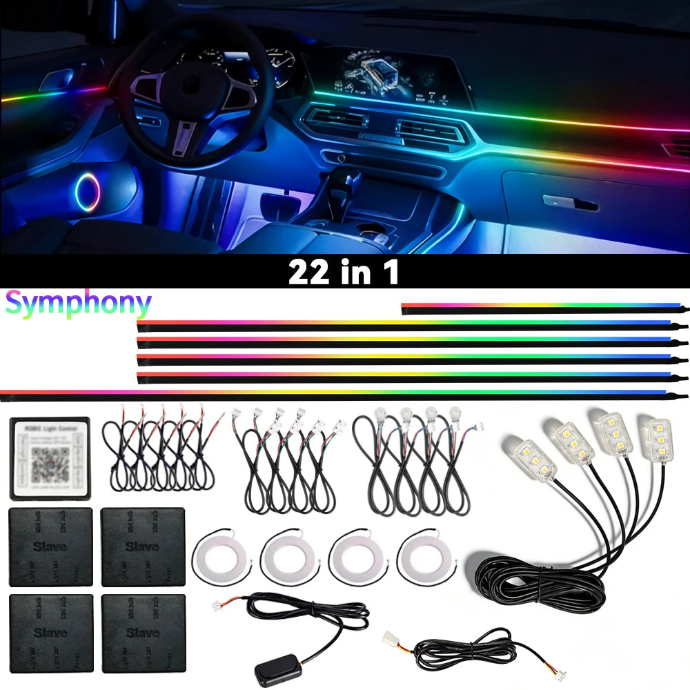 Symphony Streamer Car Ambient Light Interior LED Full Color RGB Neon Acrylic Strip Atmosphere Lighting Kit App