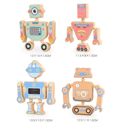 Wooden Large Particle Building Blocks Animal Dinosaur Robot Assembling Toys Joints Rotatable Toys Toddlers Kids Educational Gift