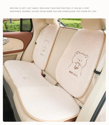 Premium Fuzzy Bear Car Seat Cushion Autumn Winter Thermal Vehicle Seat Cover with Thick Padding Cute Animal Themed Car Accessory