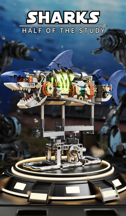 DIY Mechanical Technical Shark Building Blocks Creative Ocean Series Decorations Model Boys Children Christmas Birthday Gifts