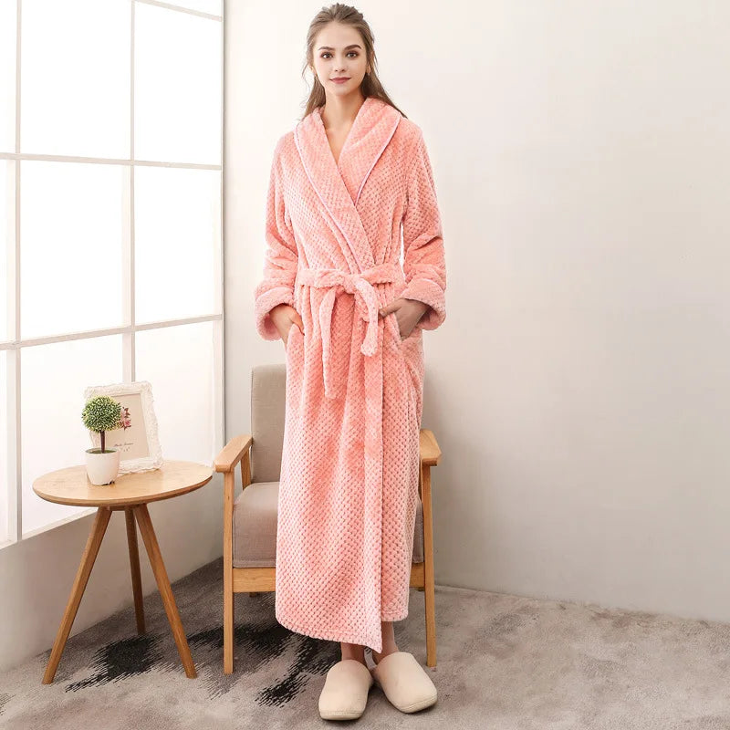 2026 Thickened Sherpa Couple Robe Long White Winter Sleepwear Belted Bathrobe