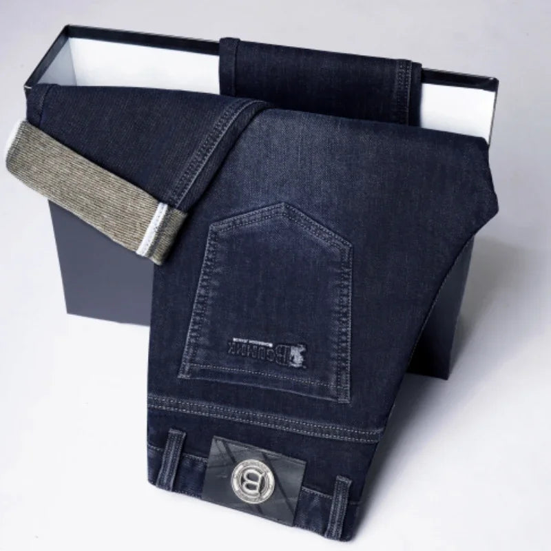 Autumn Winter Men's High-quality Slim Straight-leg Jeans Light Bussiness Casual Fashion Slimming Comfortable Style Male Trousers