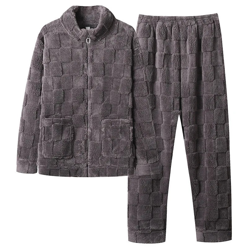 2025 New Couple Sleepwear Men's Autumn Winter Stand Collar Zipper Thick Long Sleeve Coral Fleece Home Clothes Men's Pyjamas