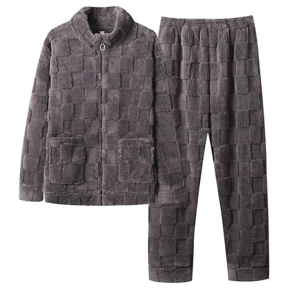 2025 New Couple Sleepwear Men's Autumn Winter Stand Collar Zipper Thick Long Sleeve Coral Fleece Home Clothes Men's Pyjamas