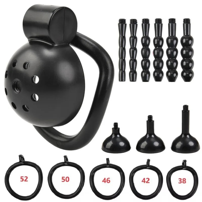 New 2026 Male Penis Chastity Cage Set Small Chastity Cage 5 Cock Rings With Urethral Sound Plug Penis Bondage Man Sex Toy