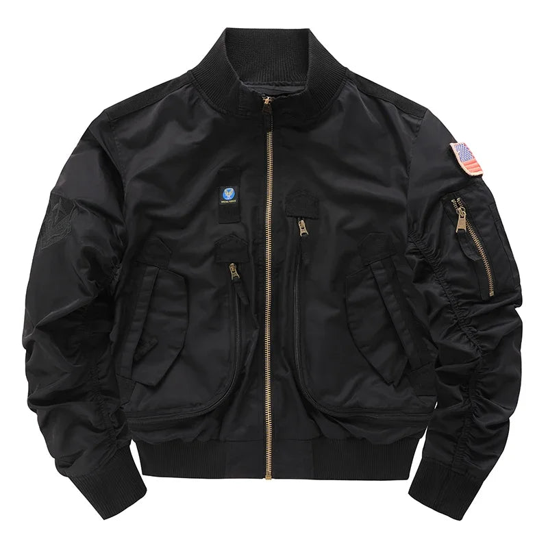 Men's flight jacket - waterproof field coat Fashionable stand up collar outdoor training clothes, streetwear tops, outerwear