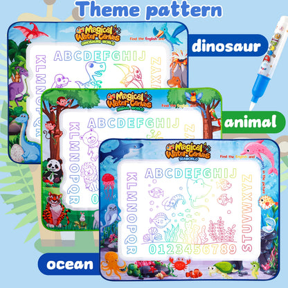 MQUDUO Kids Water Doodle Mat with Magic Pens, Reusable Mess Free Drawing Pad for Alphabet Learning Art Play