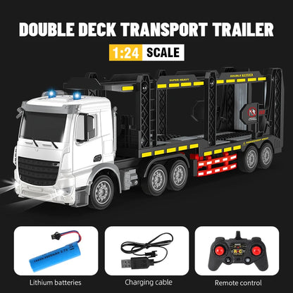 RC Car Big 1/12 1/24 9ch 6ch Remote Control Oil Tank Truck Electronic Simulation Trailer LED RC Container Truck Rechargeable
