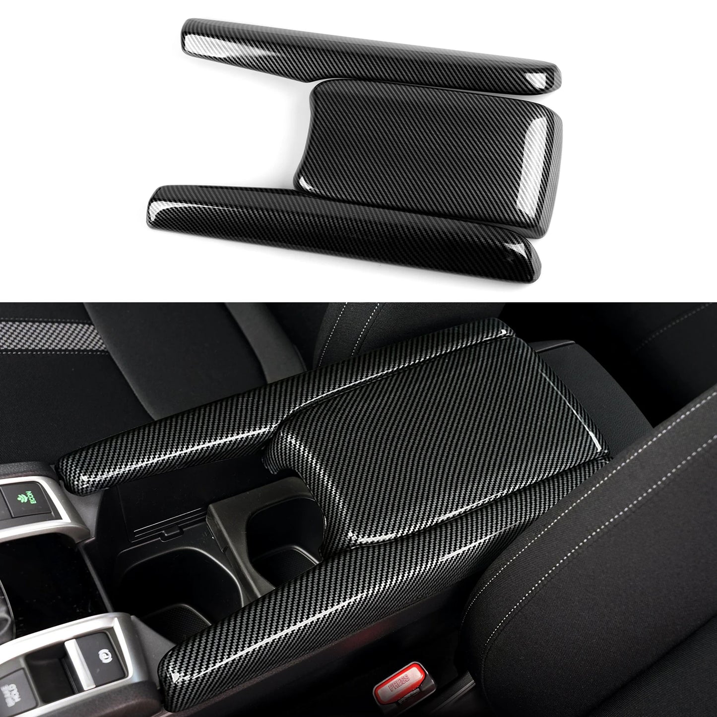 For Honda Civic 10th Gen (2016 -2021) Interior Accessories, Car Center Console Gear Shift Panel , Carbon Fiber ABS Trim Sticker