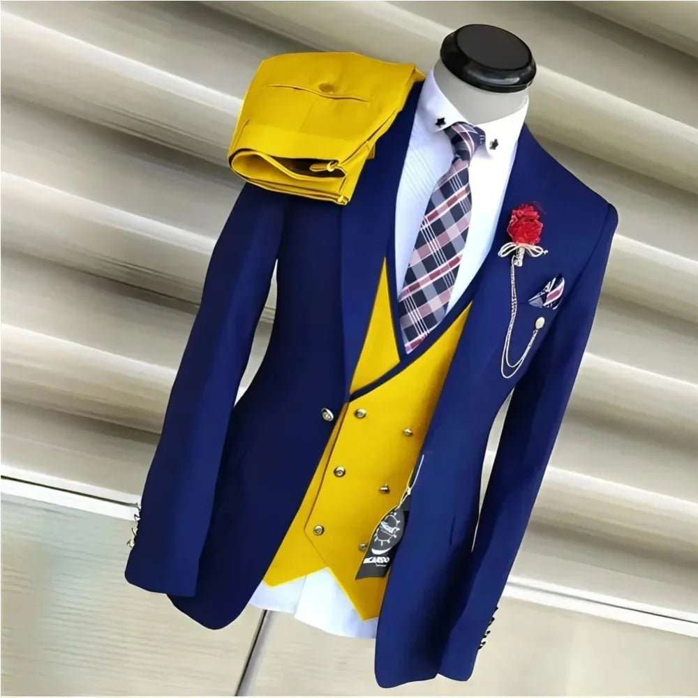 Business Suits for Men Wedding Groom Notch Lapel Double Breasted Vest Men Dress Costume Homme Prom Party Men Clothes 3 Pcs