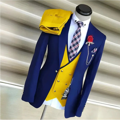 Business Suits for Men Wedding Groom Notch Lapel Double Breasted Vest Men Dress Costume Homme Prom Party Men Clothes 3 Pcs