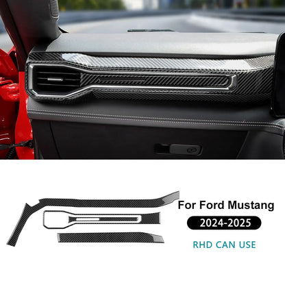 Real Soft Carbon Fiber Sticker For Ford Mustang GT Dark Horse EcoBoost 2024 2025 2026 LHD RHD Car Center Console AC Outlet Trim