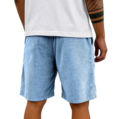 Men's Corduroy Casual Shorts Drawstring Elastic Waist Loose Fit Five-Point Shorts With Pockets Labelled Men's Bottoms Sporty