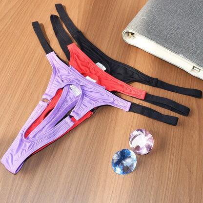 Men's Open Front Ice Silk Thong Easy Take Off Design Smooth Soft Comfortable Sexy Lingerie Underwear Available in 8 Colors S-XL