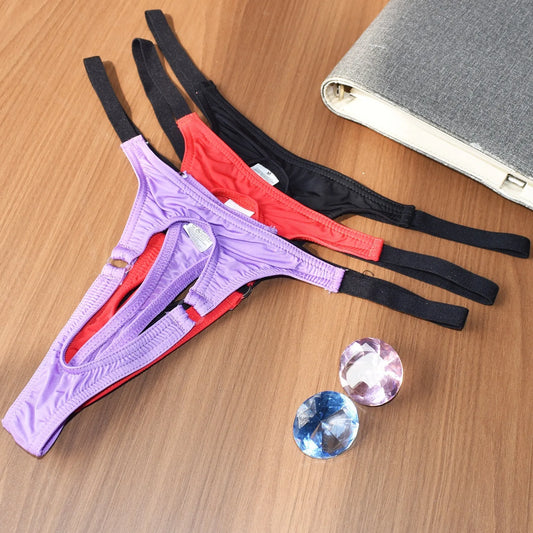 Men's Open Front Ice Silk Thong Easy Take Off Design Smooth Soft Comfortable Sexy Lingerie Underwear Available in 8 Colors S-XL