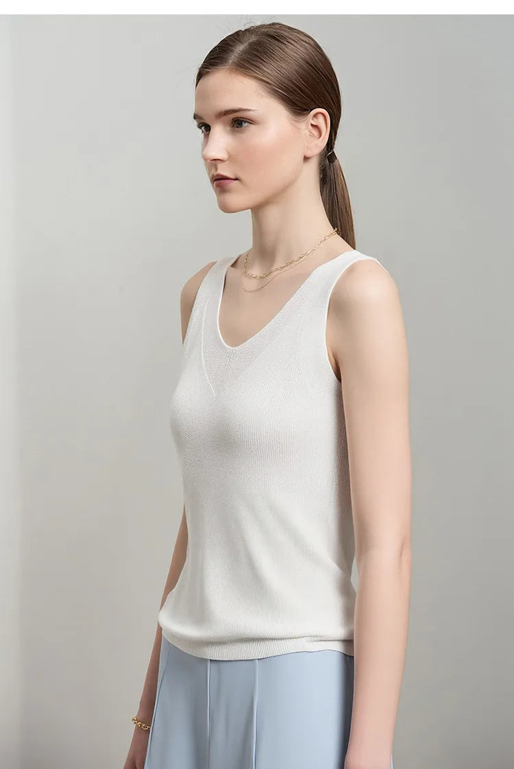 Amii Women's Tank Top 2026 Summer New Solid Color Slim Fit Sleeveless Vest Casual Layering V-Neck Camisole For Women 12642062