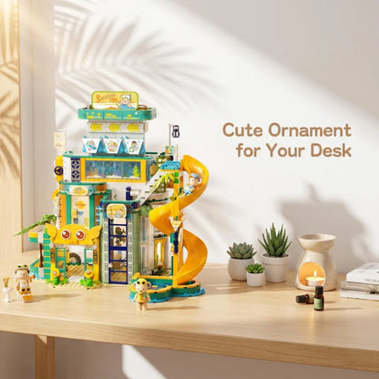 New Sunshine Park Summer Seaside Vacation Street Scene Building Block Set, a multi-story modular building block model of a surf