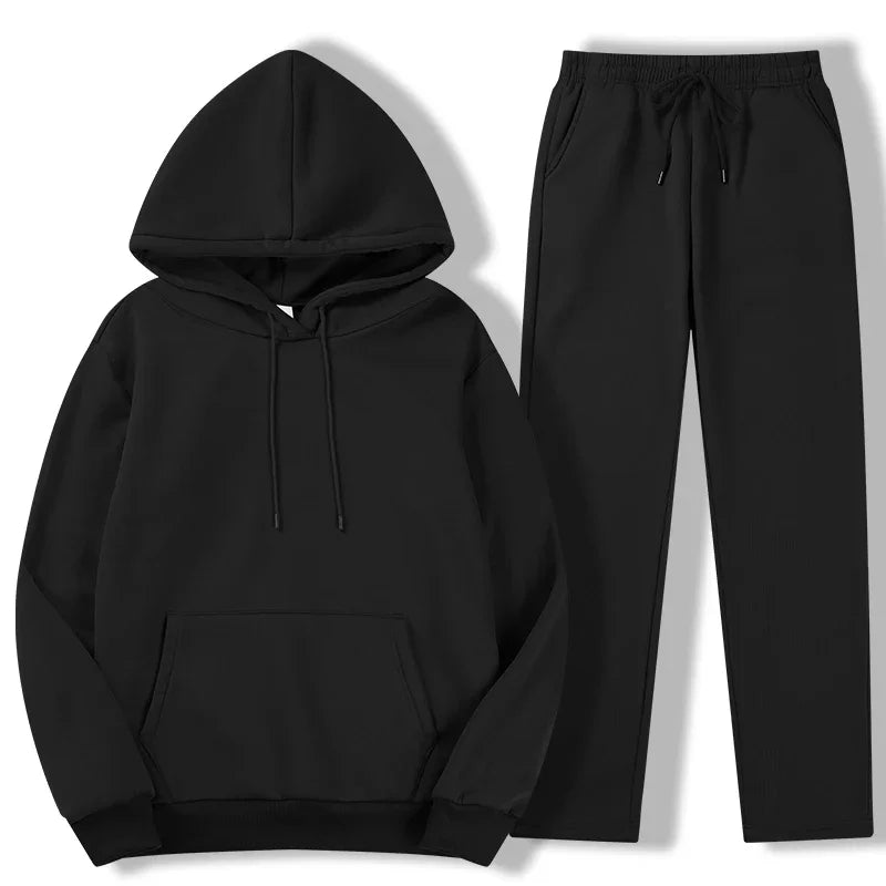 Men's Autumn Winter Solid Color Casual Sports Two - piece Hoodie and Pants Set S - 3XL Tracksuit for Daily Workout Enthusiasts
