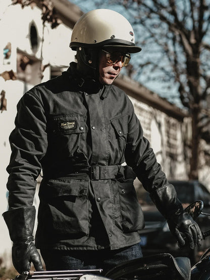 Non Stock International Wax Jacket Vintage Motorcycle Biker Coat with Multi-Pocket
