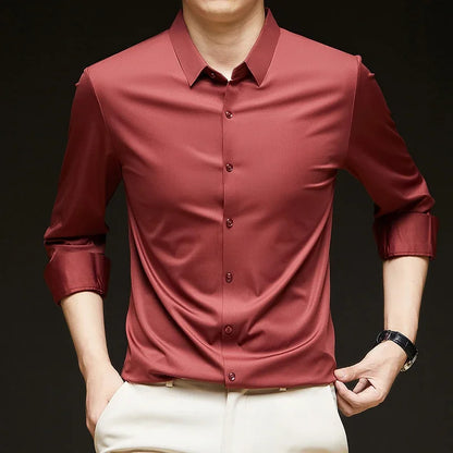 Premium Men's Ultra-Stretch Slim-fit Shirt - High-Quality Silky Business Formal Long-Sleeve Shirt for Social and Casual Wear