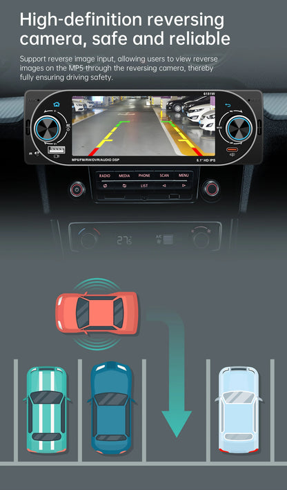 5.1Inch 1Din Car Radio MP5 IPS HD Player Support Wireless Carplay Android Auto Bluetooth FM AM RDS Stereo USB WIFI Video Player