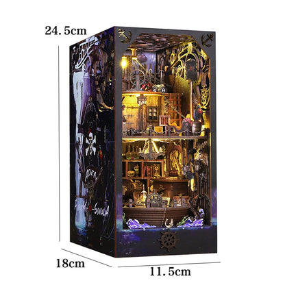 DIY Book Nook Kit Bookend Kit Wooden Doll House Bookshelf Insert Decor With Warm Light 3D Puzzle Assembly Building Model Gifts