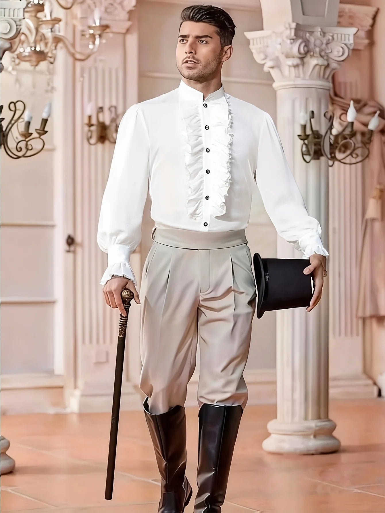 2026 Medieval New Ball Dress Shirt with Ruffled White Shirt for Men
