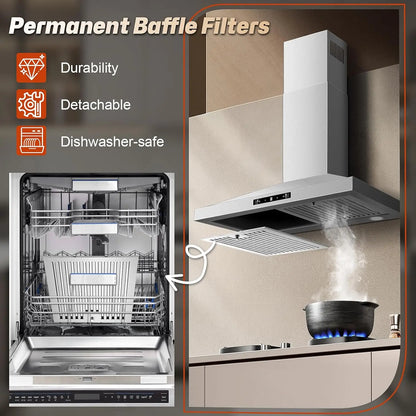 24/30 Inch Wall Mount 450CFM Stainless Kitchen Vent Gesture Sensing & Touch Control 3 Speed Range Hood