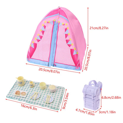 Hot-1/12 Dollhouse Simulated Tent Camping Kit Dollhouse Outdoor Picnic Camping Decor Micro Scene Photo Props Pretend Play Toys