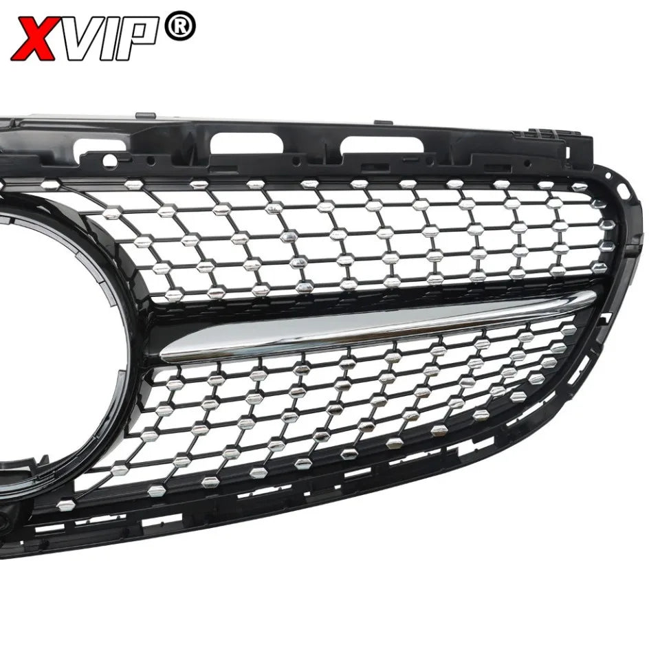 XVIP Chrome Black Diamonds Style Upper Grille Grill For Mercedes Benz E-Class W212 4 Door 2014-16 E200 E250 E300 E350 E400 E500