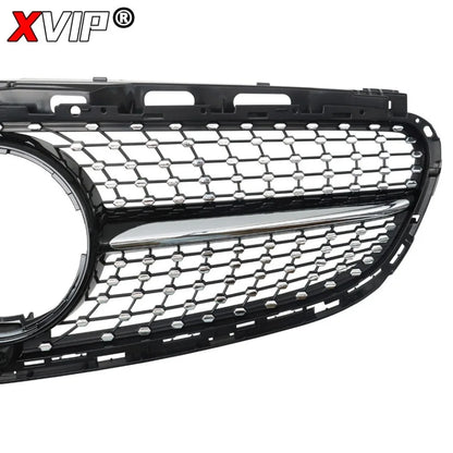XVIP Chrome Black Diamonds Style Upper Grille Grill For Mercedes Benz E-Class W212 4 Door 2014-16 E200 E250 E300 E350 E400 E500