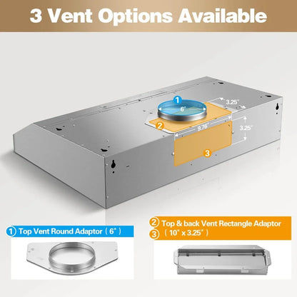 30 Inch Under Cabinet Range Hood, 700CFM Ducted/Ductless with Touch/Gesture/Remote Control, 3-Speed, Stainless Steel