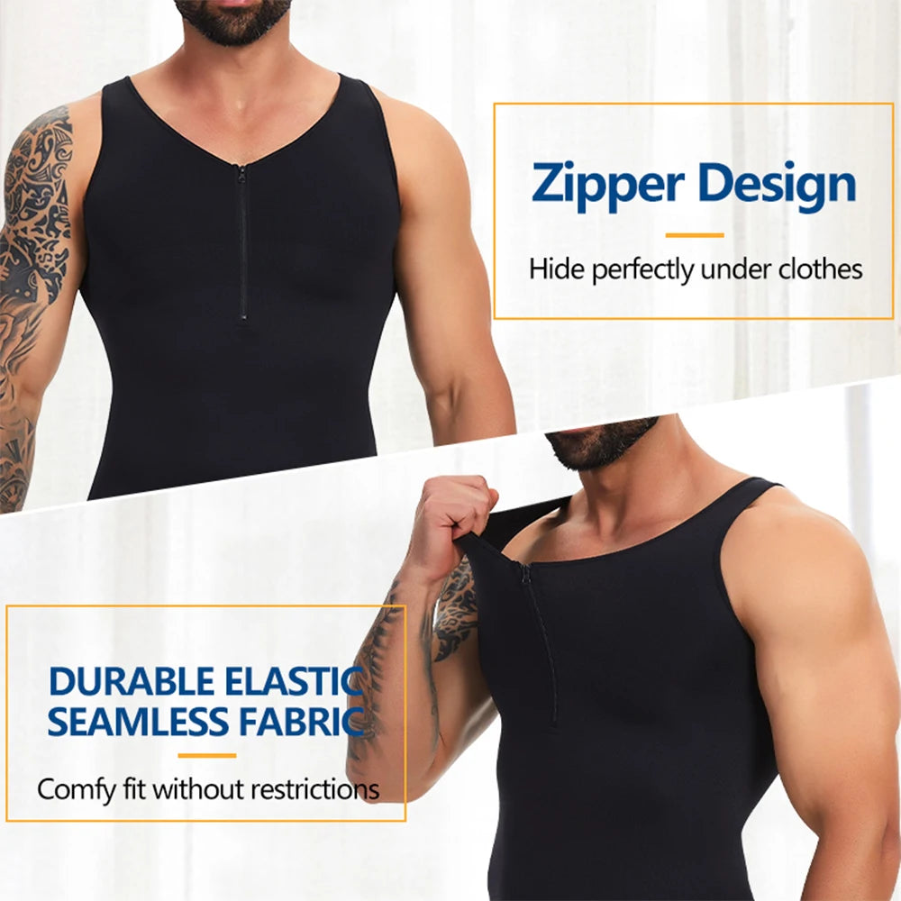 Men's Full Body Shaper Tummy Control Shapewear Slimming Compression Underwear With Zipper Bodysuit Undershirt Fajas Para Hombres