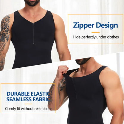 Men's Full Body Shaper Tummy Control Shapewear Slimming Compression Underwear With Zipper Bodysuit Undershirt Fajas Para Hombres